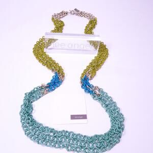 Neiman Marcus Women's Silk Color Block Layer Silk Ring Necklace NWT 198 Blue